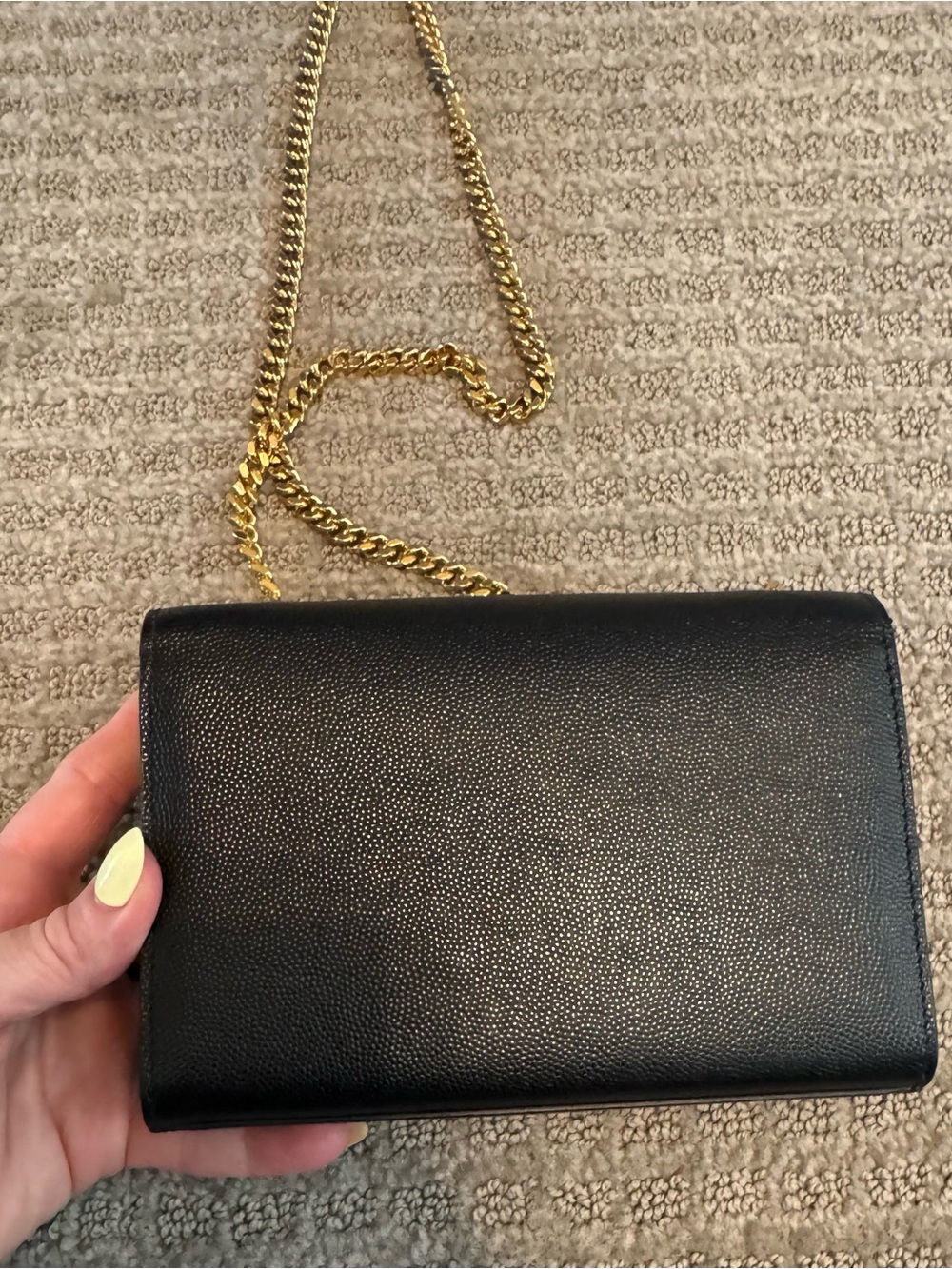 Saint Laurent Black Leather Wallet-On-Chain with Gold YSL Logo - Picture 6 of 10